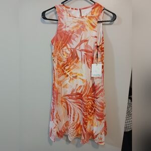 Calvin Klein Orange and White Sleeveless Dress